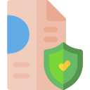 Icon of list including green shield, which has check