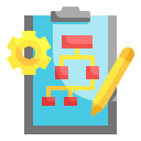 Icon of sketch of the process, with the pencil and cog.