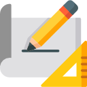 Icon of paper, pencil and ruler