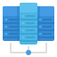 Data center connected with eachother through a blue dot