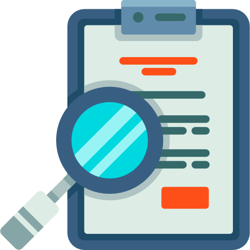 magnifying glass looking at a notepad with data