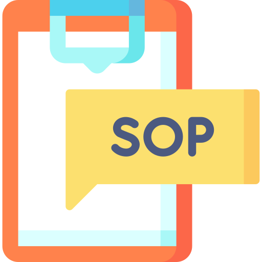 Icon of the paper with a chat bubble that holds SOP sign 