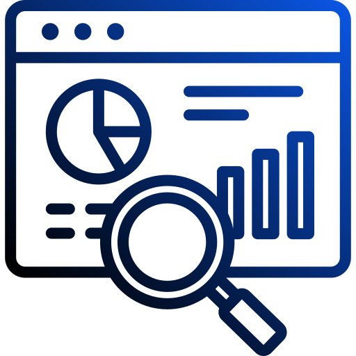 Magnifying glass focused on a screen with different types of graphs