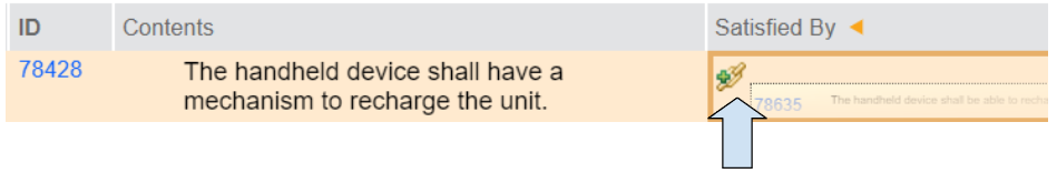 The link column is in the satisfied by column, there should be a symbol of a chainlink on the left side of the cell