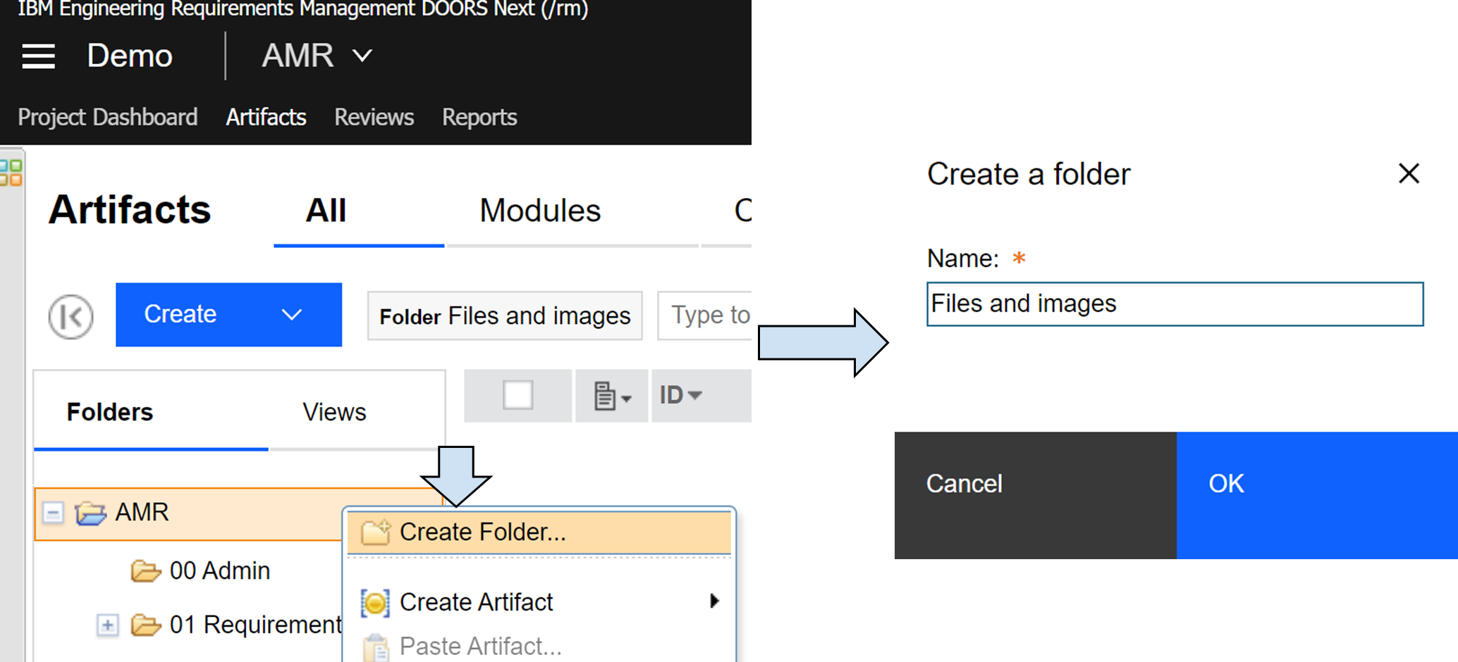Create folder is the first option available, once we click it we have to set a name for the folder