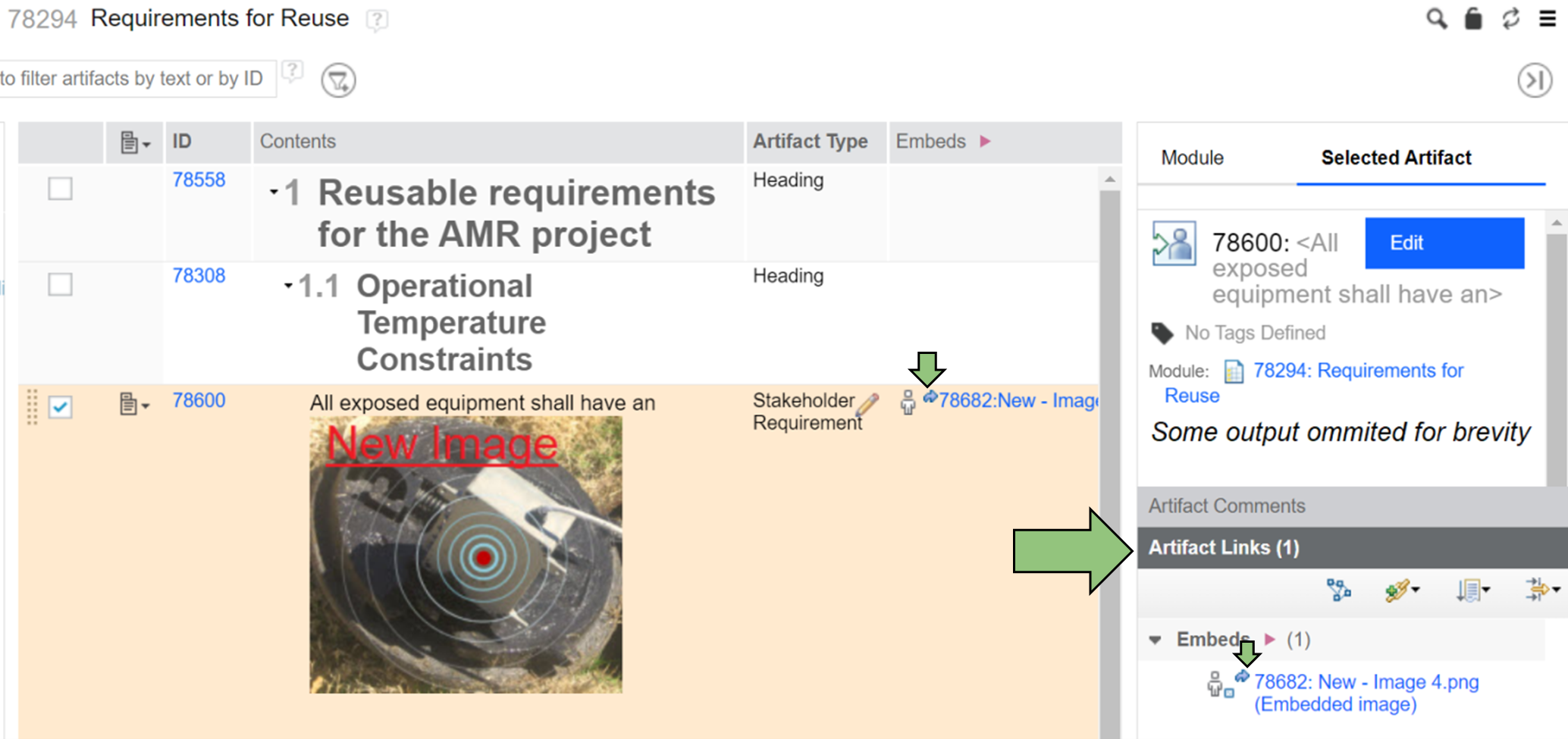 Now along with the image in contents there is an artifact link in a new column called Embeds