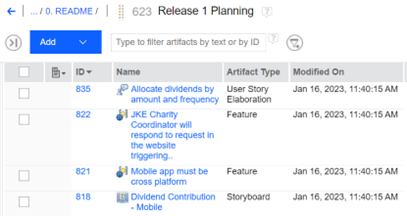 Here we have set the ID, Name, Artifact type and when it was modified last