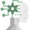Clipart of head and neck of robot with a green gear on its backside