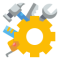 Icon of the gear, measuring tape, ruler, hammer, saw and wrench