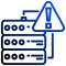Clipart of servers with a hazard symbol (triangle with a exclamation mark inside it)
