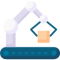 Clipart of factory robot arm placing box on a conveyor belt
