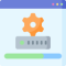 Clipart of screen with a gear above a server and an installation bar under them