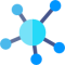 Large light blue dot in the centre connected with smaller darker blue dots