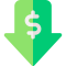 Downward green arrow with a dollar symbol inside