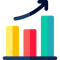 Graphs of different colors with an arrow above it signifying growth