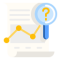 Clipart of paper with a line graph and a magnifying glass examining it