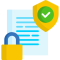 Icon of the paper, lock and shield with checkmark.