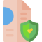 Icon of list including green shield, which has check