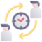 Clock with two people around it with two arrows going clockwise