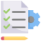 list with checkmarks on it, a pencil underneath and a gear peeking out of its right side