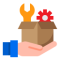 hand holding a box with a wrench and a gear