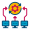 Icon of the three computers sending arrows to the gear.