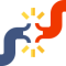 Two cables/wires, one blue one red shown being separated or tore