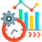 Icon of the gear, clocks, and the colorful graph.