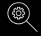 Magnifying glass with a gear inside of it on a black background