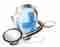 Medical device with shield that has blue medical cross on the front.